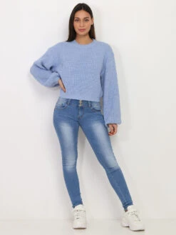 Jeans Skinny Délavé Avec Noeud Au Dos -Chemisier Gilet Soldes Boutique U29 Y4604 LTBLU 3