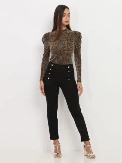 Pantalon Taille Haute à Boutons -Chemisier Gilet Soldes Boutique U34 Q11295 BLK 3