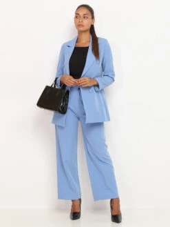 Pantalon Palazzo à Pinces -Chemisier Gilet Soldes Boutique V01 3530 LTBLU 3