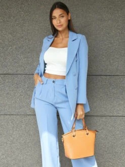 Pantalon Palazzo à Pinces -Chemisier Gilet Soldes Boutique V01 3530 LTBLU 4