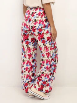 Pantalon Ceinturé à Fleurs Aquarelles -Chemisier Gilet Soldes Boutique V01 P8378 X BGEPNK 3