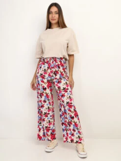 Pantalon Ceinturé à Fleurs Aquarelles -Chemisier Gilet Soldes Boutique V01 P8378 X BGEPNK 4