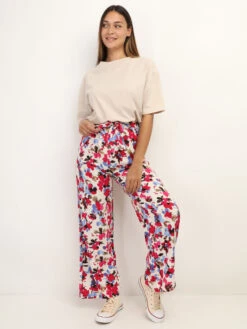 Pantalon Ceinturé à Fleurs Aquarelles -Chemisier Gilet Soldes Boutique V01 P8378 X BGEPNK 5