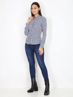 Chemise Cintrée Rayée -Chemisier Gilet Soldes Boutique V05 AI 1906 NVY 4