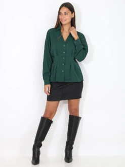 Chemise Cintrée à Pinces -Chemisier Gilet Soldes Boutique V07 23408 GRN 3