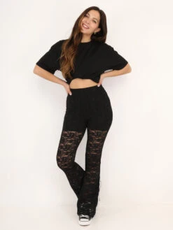 Pantalon Flare En Dentelle -Chemisier Gilet Soldes Boutique V07 61006 BLK 3