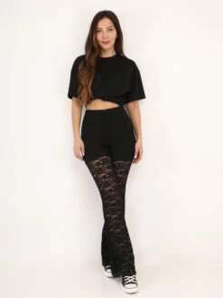 Pantalon Flare En Dentelle -Chemisier Gilet Soldes Boutique V07 61006 BLK 4