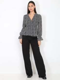 Top Léger Imprimé à Volants -Chemisier Gilet Soldes Boutique V17 23412 1 BLK 3