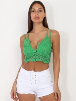 Crop Top Vert Style Bralette En Broderie Vert