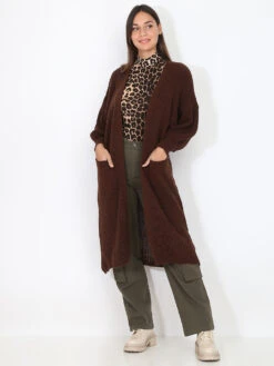 Gilet Long En Maille Ajourée -Chemisier Gilet Soldes Boutique V26 2199 BRW 3