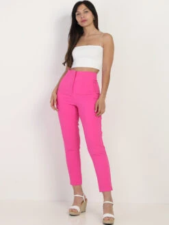 Pantalon Droit Fuchsia Taille Haute Fuchsia -Chemisier Gilet Soldes Boutique W03 K022 FSH 3