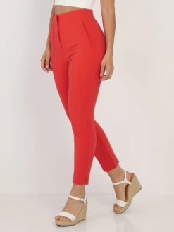 Pantalon Droit Rouge Orangé Taille Haute Rouge -Chemisier Gilet Soldes Boutique W03 K022 RED 3