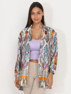 Chemise Satinée à Imprimé Ethnique