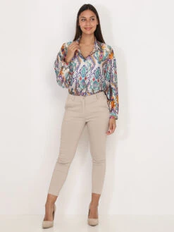 Chemise Satinée à Imprimé Ethnique -Chemisier Gilet Soldes Boutique W08 0985 WHT 4