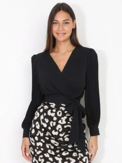 Crop Top Cache-coeur à Manches Plissées