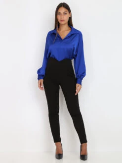 Blouse Oversize Asymétrique Satinée -Chemisier Gilet Soldes Boutique W18 2848 BLU 5