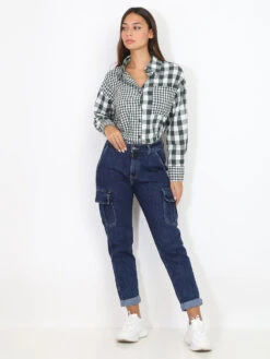 Chemise Oversize à Motif Vichy -Chemisier Gilet Soldes Boutique W19 3927 GRN 4