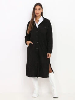 Surchemise Longue En Suédine -Chemisier Gilet Soldes Boutique W33 3513 BLK 3