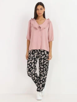 Chemisier Fluide à Col Claudine XL -Chemisier Gilet Soldes Boutique X03 9715 DKPNK 3