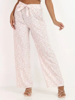 Pantalon Taille Haute à Motifs Petites Fleurs
