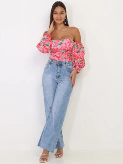 Crop Top Rose Bustier à Motifs Roses Rose -Chemisier Gilet Soldes Boutique X27 13996 2 PNKRED 4