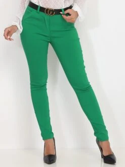 Pantalon Slim Avec Ceinture à Boucle Dorée