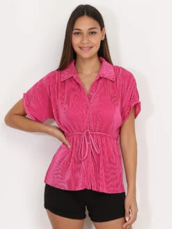 Chemisier Plissé Effet Satiné