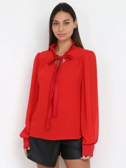 Blouse à Noeud Lavallière Satiné -Chemisier Gilet Soldes Boutique Z07 32688 RED 3