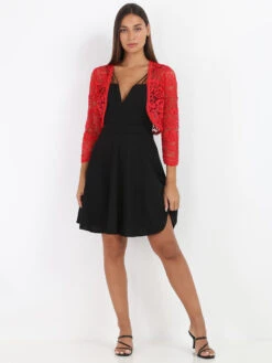 Boléro En Dentelle Fleurie -Chemisier Gilet Soldes Boutique Z12 3704 RED 3