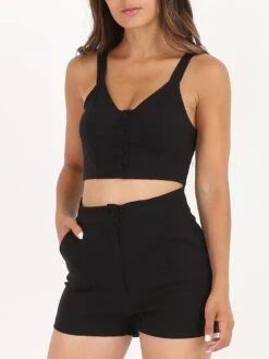 Crop Top Texturé Style Chambray