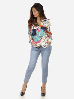 Chemisier Satiné à Fleurs -Chemisier Gilet Soldes Boutique Z13 L684 MULTI 3