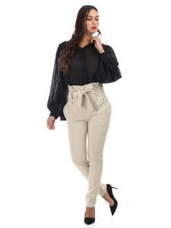 Pantalon Avec Ceinture à Nouer -Chemisier Gilet Soldes Boutique Z17 299 LTBGE 3