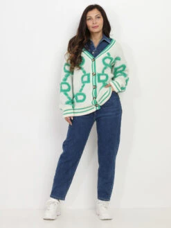 Gilet En Maille Oversize à Imprimés -Chemisier Gilet Soldes Boutique Z30 PL9179 WHTGRN 5